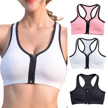 

Quick Dry Padded Zipper Sports Bra Women Wirefree Adjustable Fitness Top Sport Brassiere Push Up Seamless Running Yoga Bra