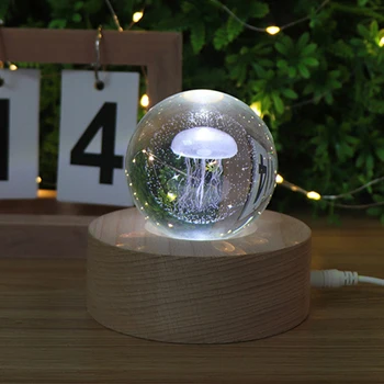 

Home Crystal Ball Artificial Jellyfish Dormitory Decorative Ornament Bedside LED Night Light Table Bedroom USB Powered Desktop