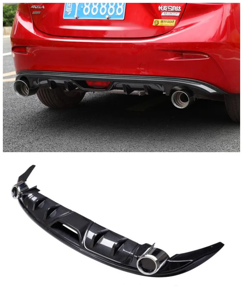 

Carbon Fiber Car Rear Trunk Lip Bumper Diffuser with Exhaust Tip Protector Fits For MAZDA 3 Axela Sedan 2014 2015 2016 2017