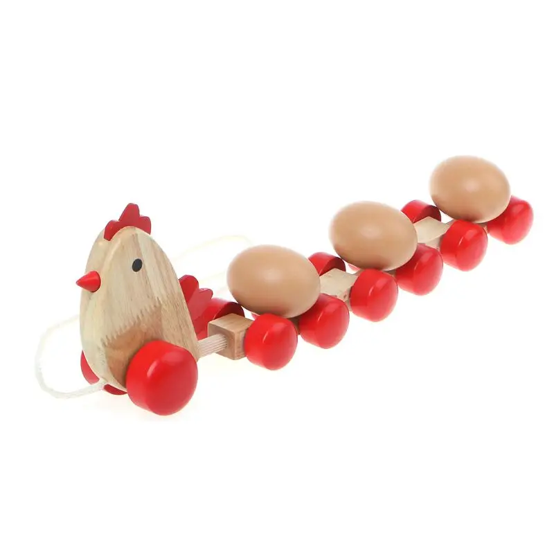 Тянет поезд Деревянный цыпленок тянет вместе с 3 яйцами поезд тележки ранние образовательные игрушки для детей Моделирование Яйца деревянные игрушки Y4UD