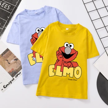 

Summer Sesame Street Elmo Cartoon Print T Shirt Boys And Girls Harajuku Short Sleeve Cotton Tops Casual Funny Kawaii Kids Tshirt