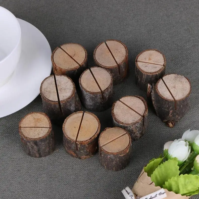 

10pcs/lot Wood Pile Name Place Card Photo Holders Natural Wooden Stump Shape Menu Number Clip Stand Wedding Party Table Decor
