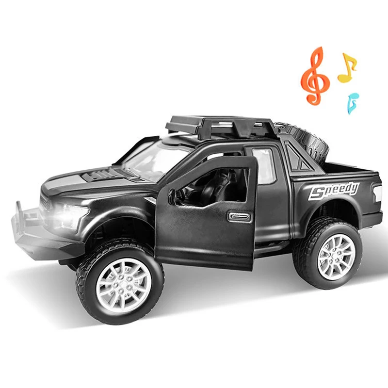 Sound Lights Off-Road Car Model 1:43 Diecast Toy Vehicle Alloy Pull Back Speedy Pickup Truck Collectible Cars Toys for Boys Y104