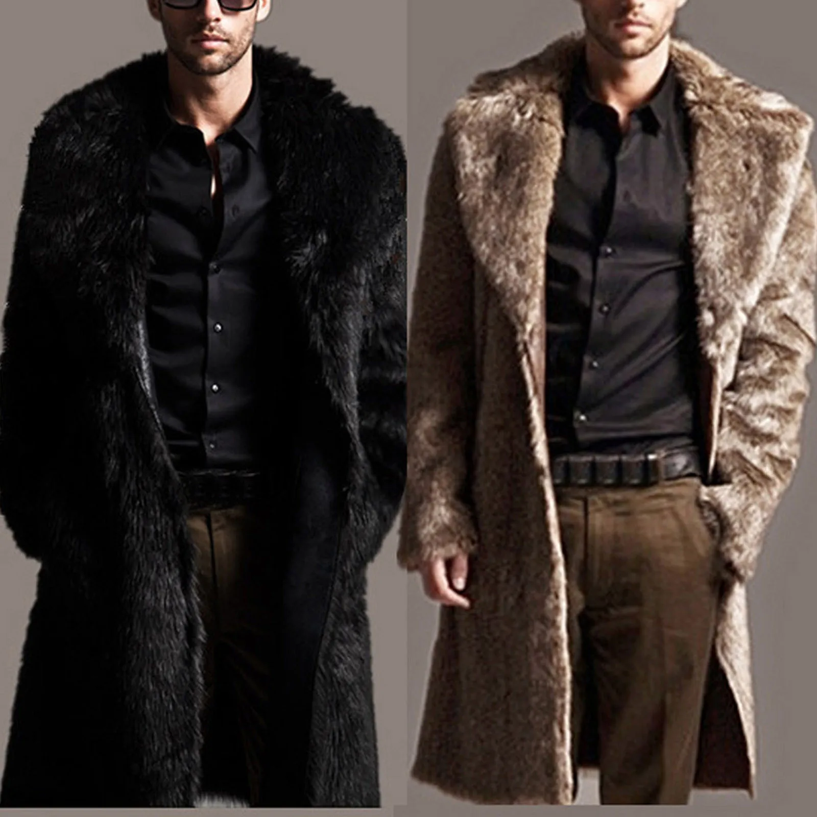 Mens Warm Thickening Long Coat Jacket Faux-fur Outwear Cardigan Faux Fur Lapel Long Puffy Jacket Jaqueta Masculina Куртки 1
