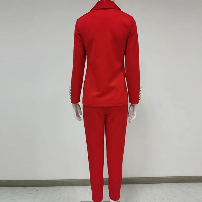 Autumn Winter Thicken Women Pant Suit Red Blazer Jacket & Pant 2020 Office Wear Women Suits Female Sets
