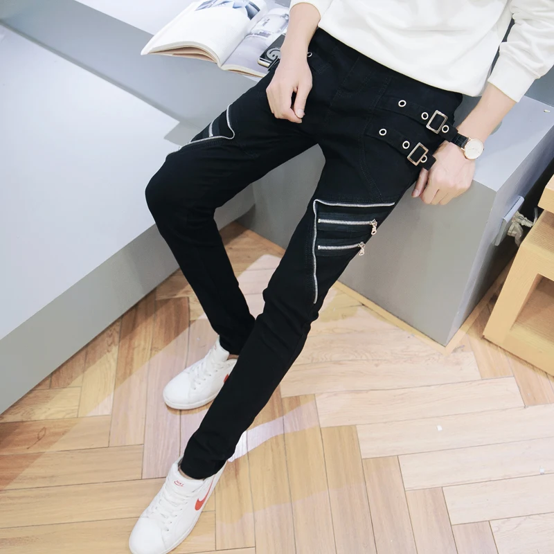 

Summer New Harajuku Casual Mens Pants Casual Black Punk Slim Fit Skinny Pants Zippers Motor Biker Male Trousers Pantalon Hombre