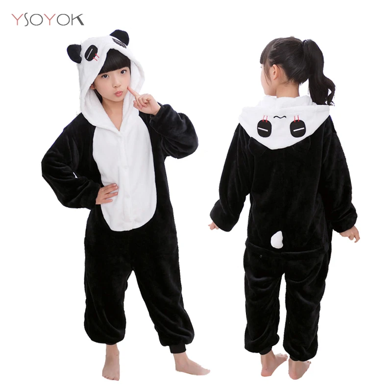 Зимняя Детская Пижама кигуруми с единорогом; Пижама-комбинезон с пандой для мальчиков и девочек; одежда для сна с животными; Фланелевая пижама; детская пижама - Цвет: Panda