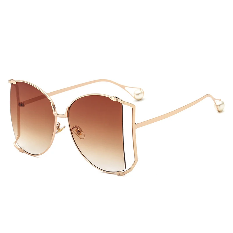 Негабаритное солнцезащитное стекло es для женщин, брендовый дизайн, Бабочка, квадратная большая рама, солнцезащитное стекло, жемчужное украшение, кошачьи глазки, очки UV400 - Цвет линз: 2 sunglasses