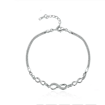 

Gift Authentic 925 Sterling Silver Endless Love Infinity Chain Link Adjustable Women Bracelet Luxury Silver Jewelry SCB037