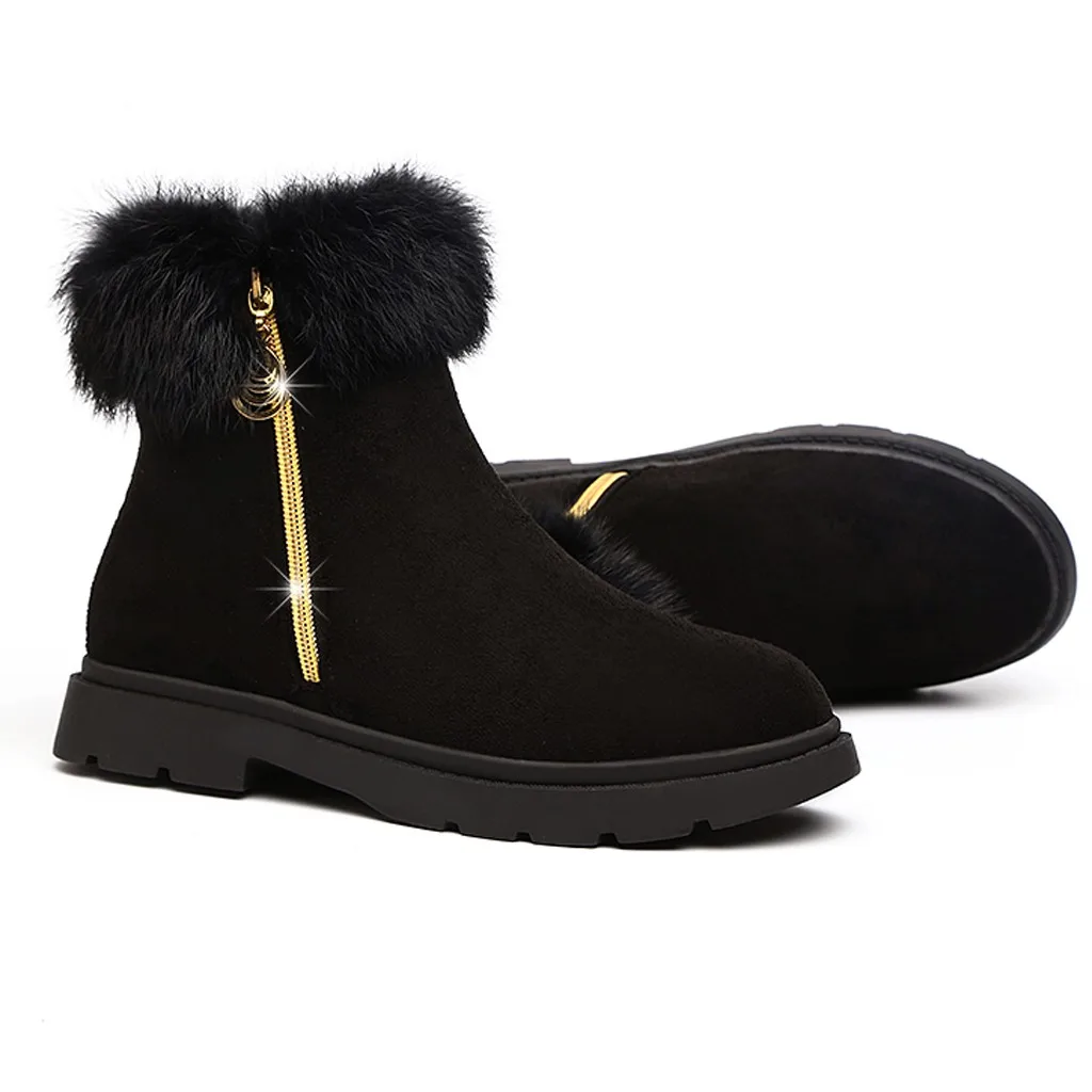 Women's solid color square high heels zipper suede warm snow boots round head suede side with snow boots#1