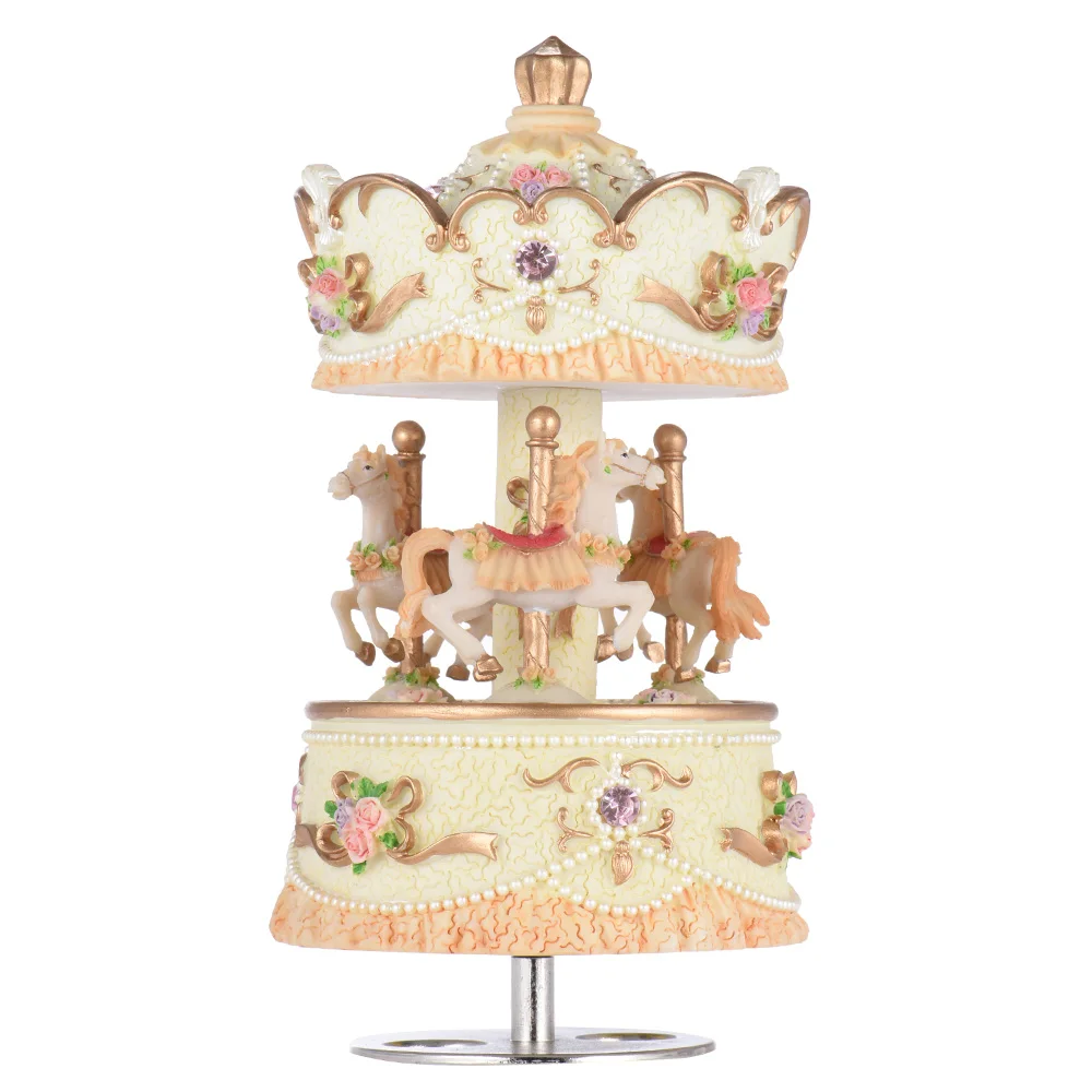 

Laxury Windup 3-horse Carousel Music Box Artware Gift Melody Castle in the Sky Pink/Purple/Blue/Gold Shade For Lover