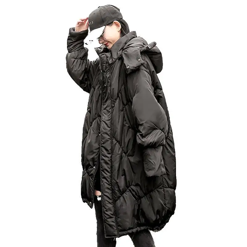 

Large Size 200 Wearable Loose-Fit WOMEN'S down Jacket 2019 Korean-style Diamond Lattice Cotton Overcoat Women's Fashion Mid-leng