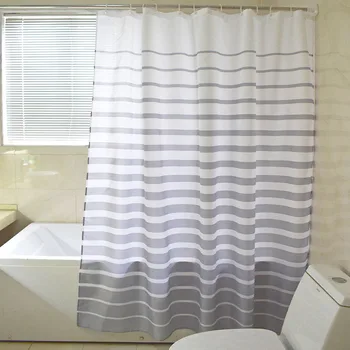 

Modern PEVA Plastic Shower Curtains Gradient Stripe Bath Screen Waterproof Mold Proof Bath Curtain with Hooks for Bathroom