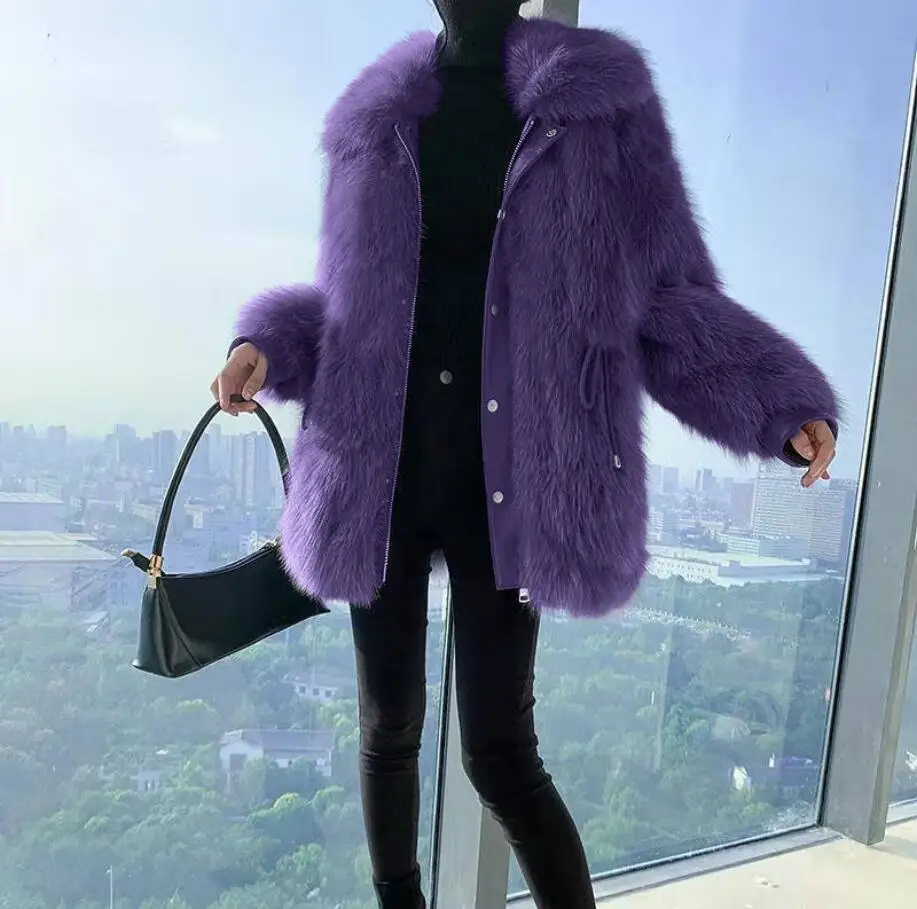 purple Женское осенне-зимнее Элегантное повседневное теплое пальто из искусственного меха, женское пушистое мягкое плюшевое пальто, женская мохнатая меховая верхняя одежда H153 - Цвет: purple