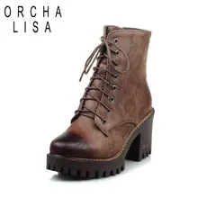 ORCHA LISA/женские ботинки; сезон осень-зима; мотоциклетные ботильоны; Женская Винтажная обувь из искусственной кожи на платформе; ботинки на молнии