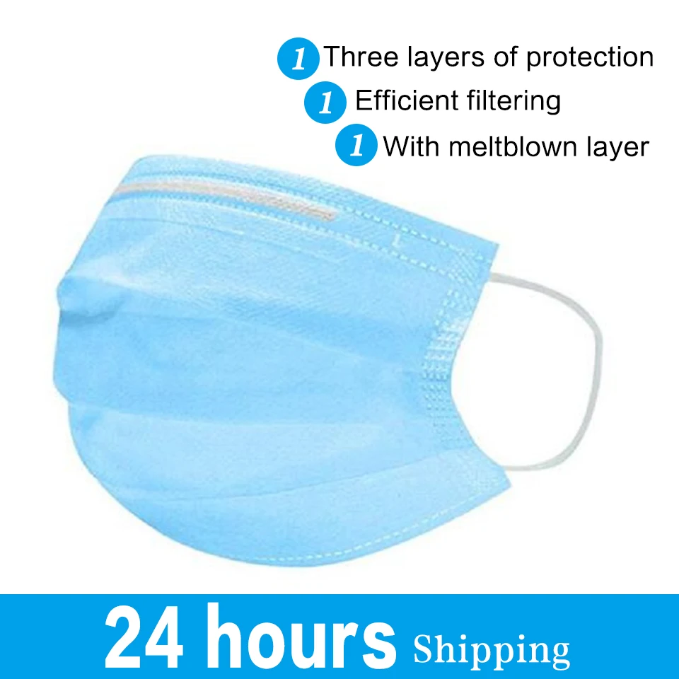 

50pcs Disposable Face Mask 3 Layer Filter Masks Prevent Anti-Dust Bacteria Proof Flu kind Mask For Hair Stylist