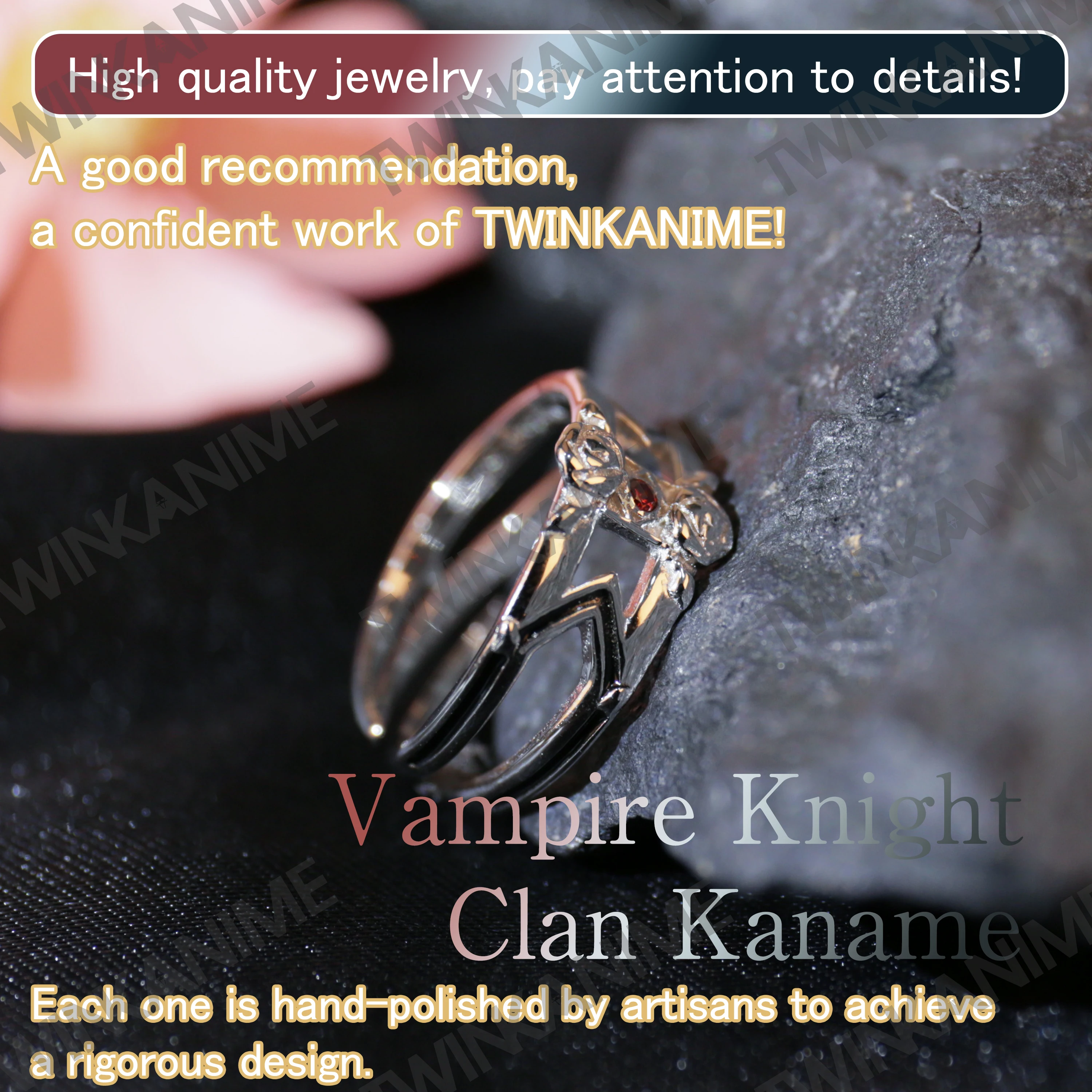 TWINKANIME S925 Sterling Silver Vampire Anime Knight Kuran Kaname Ring Adjustable About 7-9# For Men Women Holiday&Birthday Gift
