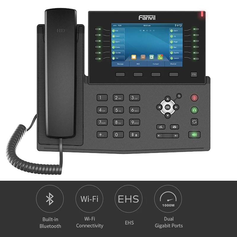 Fanvil X7C IP Phone 5-inch Screen HD Video VoIP Phone Bluetooth WiFi SIP Telephone Support EHS Headset For Business Home Door