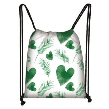

Custom Tropical Green Leaves Drawstring Daypack Kids Satchel Casual Backpack Teenager Storage Bag Women Men 32x38cm*200608-06