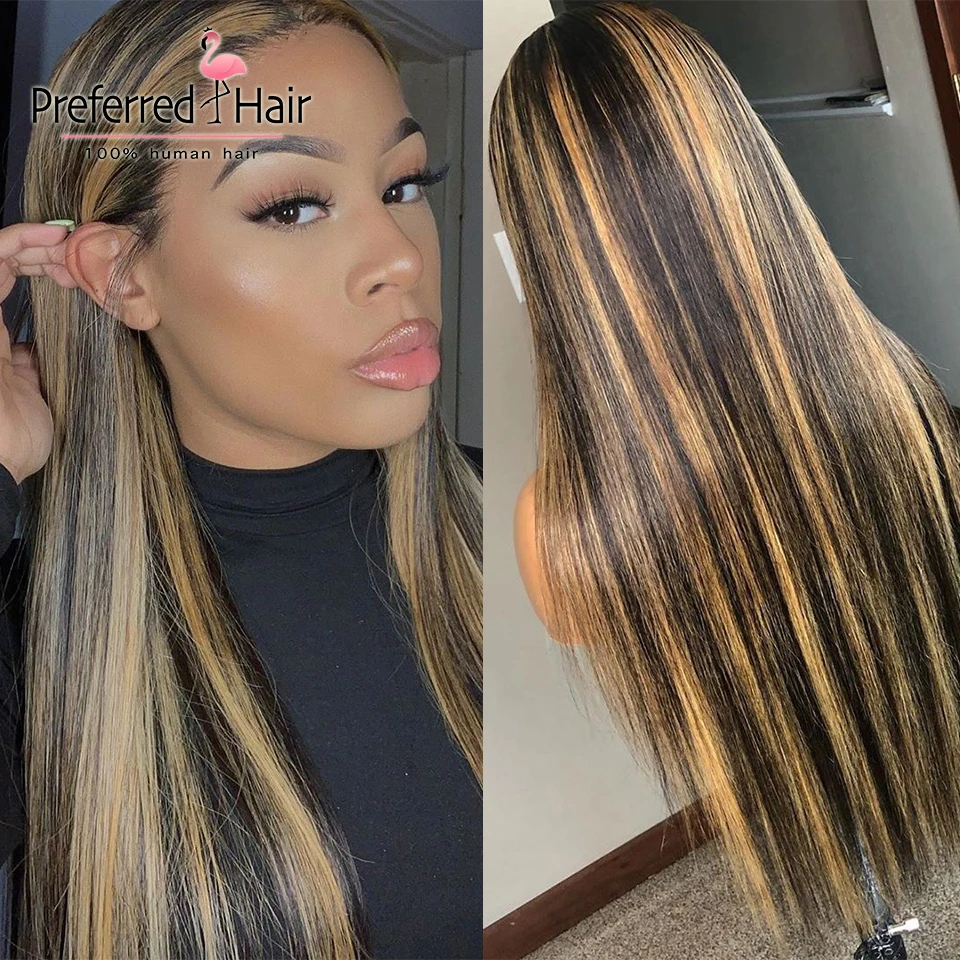 

Preferred Pre Plucked Piano Highlights Straight Lace Front Wig Brazilian Remy Lace Front Human Hair Wigs for Black Women