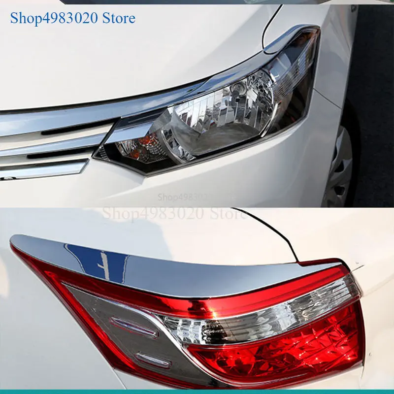 

Car Front and rear lamp eyebrows Molding frame stick ABS Chrome trim 2pcs For Toyota Vios/Yaris sedan 2014 2015 2016
