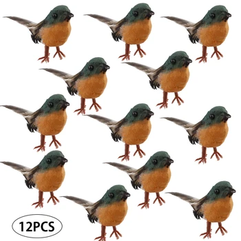 

12PCS/set Artificial Robin Bird Christmas Tree Decoration Craft Artificial Feather Bird Ornament DIY Home Party Animal Crafts