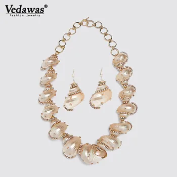 

Vedawas Brand Nature Shell Necklace Jewelry Set 2020 Summer Beach Accessories Maxi ZA Fruit Rhinestone Necklace Earing Wholesale