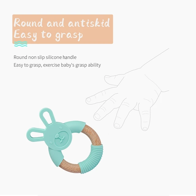 1Pc Baby Food Grade Beech Wooden Teether BPA Free Rabbit Teething Chewable Ring Diy Pendant Accessories Baby Products  Baby Gift 3