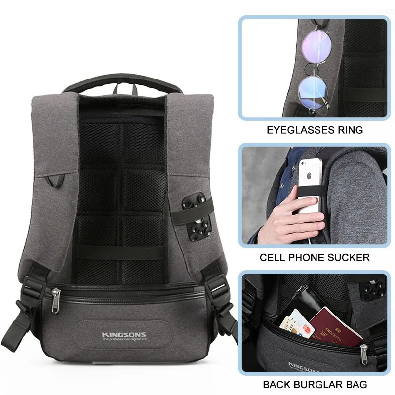 Kingsons Anti-Theft and USB Charging Port Backpack Anti-Slip Fashion Polyester Laptop / Tablet PC Trolley