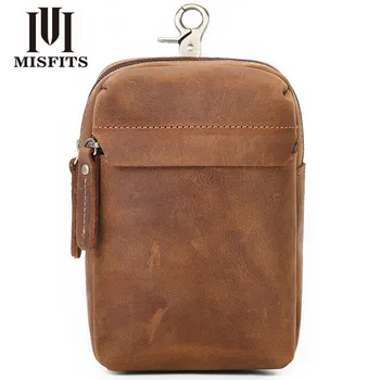 

MISFITS Genuine Leather Casual Men's Waist Fanny Packs Designer Large Capacity Phone and Credit Cards Male Small Travel Hip Pack