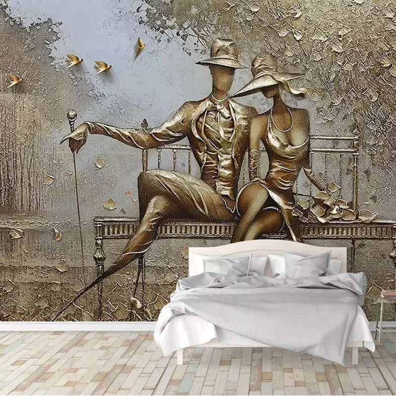

Dropship Photo Wallpaper 3D Stereo Golden Relief Figure Murals Bedroom Background Wall Papers For Walls 3 D Papel De Parede