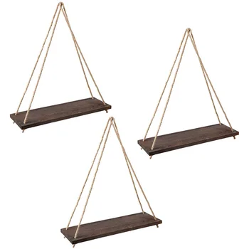 

Wooden Floating Sling Rack antique Wall-Mounted Swing Display Stand Home Living Room Bedroom Storage Rack 3 Pcs