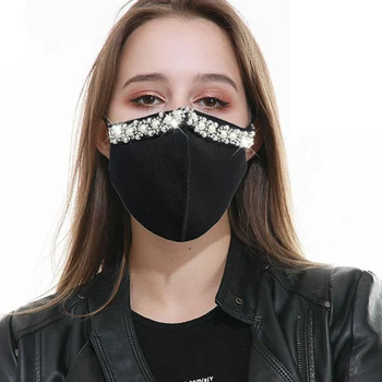 

White Black Pearl Rhinestone Mask Women Fashion Dustproof Adult Mask Decor Jewelry for Face Mouth Mask Mundschutzmaske