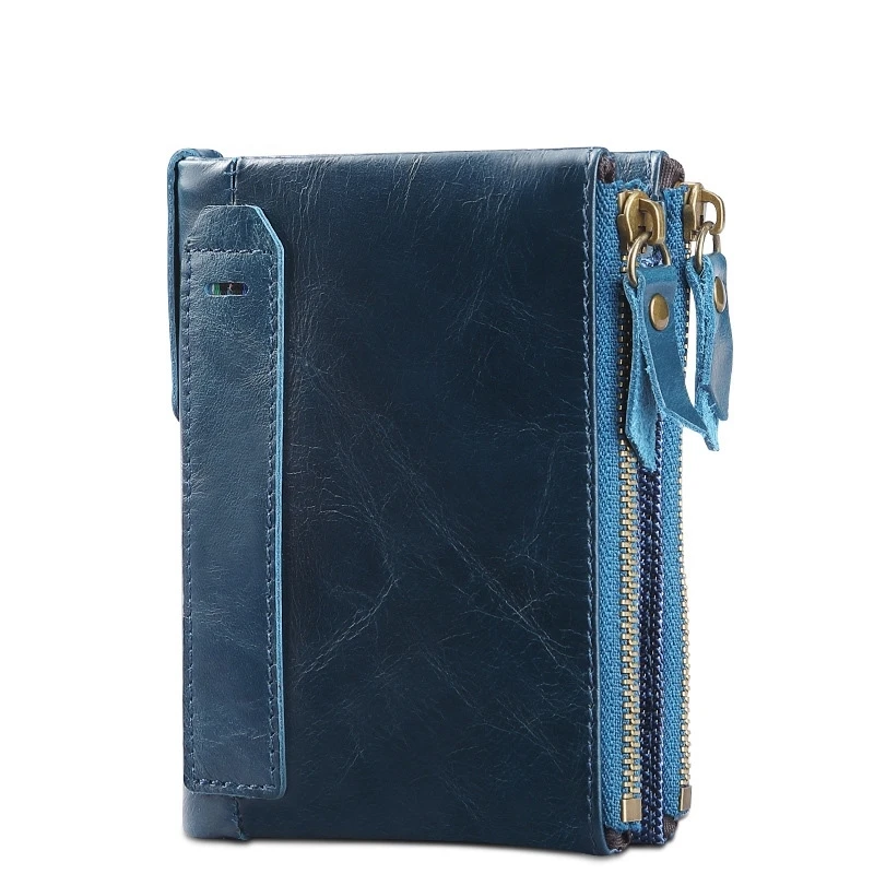 Модный двойной Zipper Rfid мужской кошелек Повседневный Ретро мульти-карта короткий клатч из кожи портмоне мужская сумка