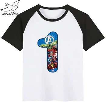 

Happy Birthday Number 1-9 Avengers Cartoon Kid Cute T Shirt Children Clothing Funny Cartoon Party Top Boys and Girl Tshirt