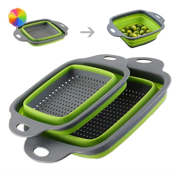 

2pcs/set Foldable Square Shape Fruit Vegetable Washing Drainer Strainer Basket Collapsible Colander Sets Kitchen Baskets