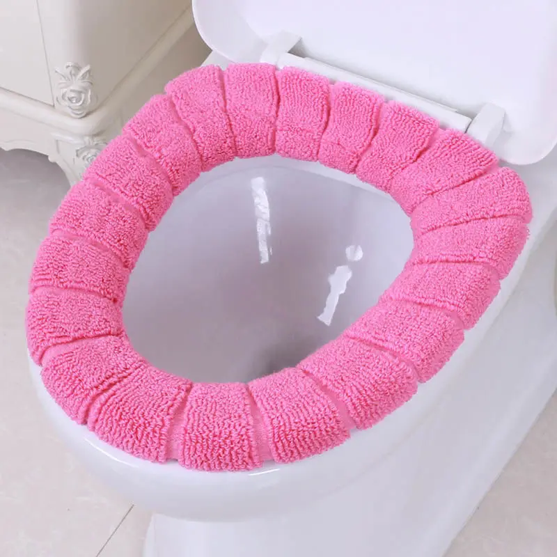 Pink Эластичная акриловая ткань, чехол для унитаза, однотонное моющееся сиденье, накладка, чехол для Декор туалета ванной, теплая подушка для унитаза - Цвет: Pink