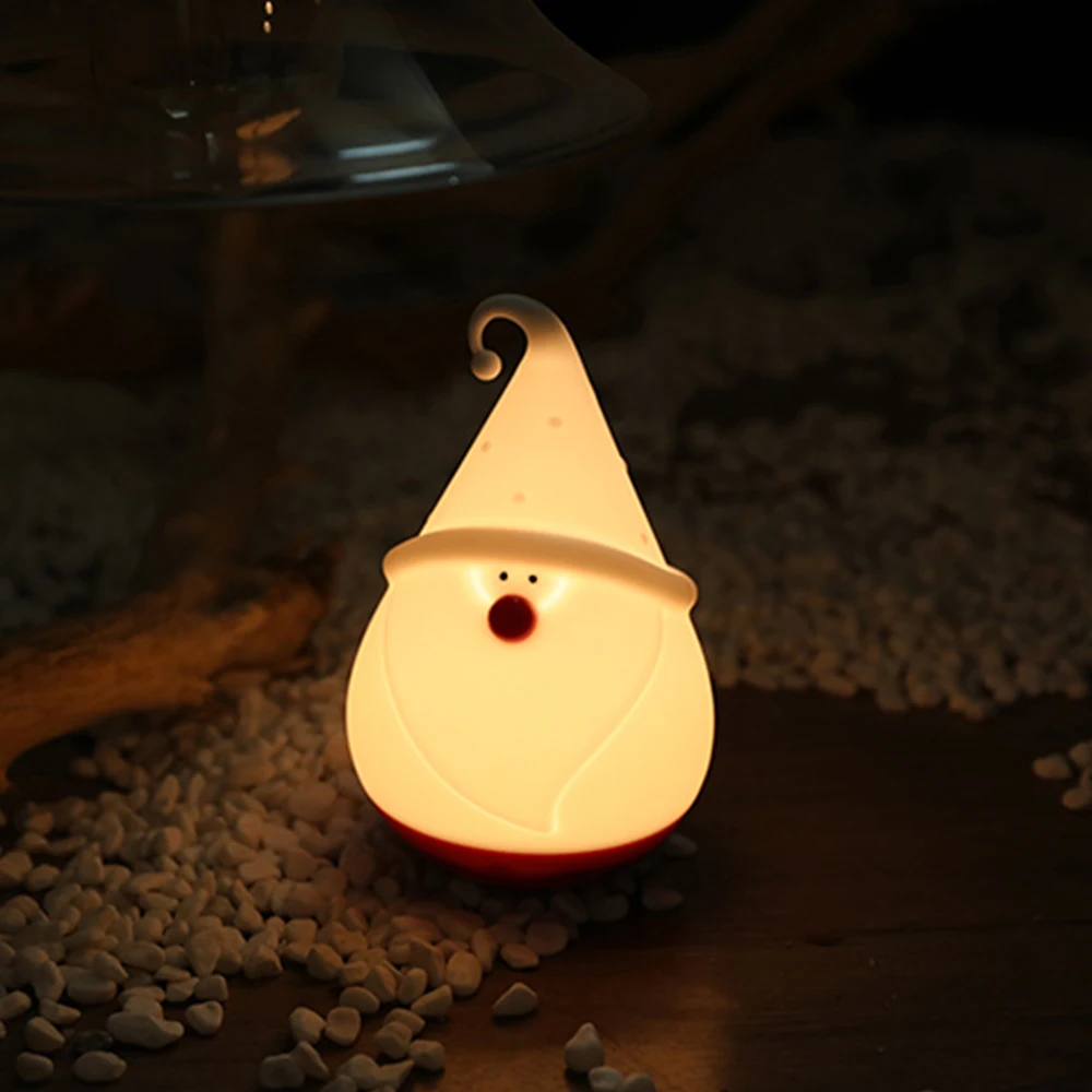 White Kawaii Santa Claus Patted Silicone LED Lamp Night Light Touch Sensor Tap Control Gift for Children Baby Kids