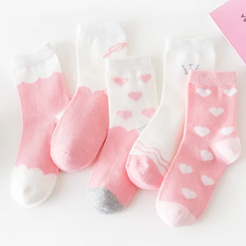 

Toddler Baby Little Girls Socks Pink Cute Heart Pattern Breathable Crown Medium Tube Autumn Winter Socks