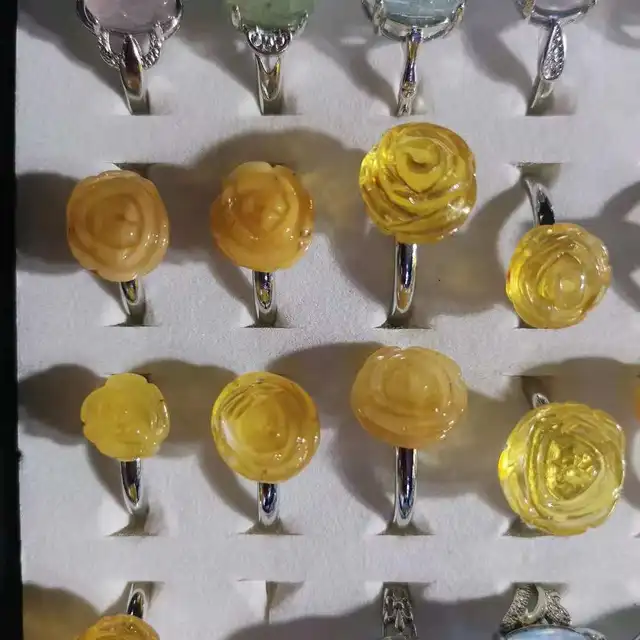 Anillo de Rosa mbar natural accesorios tridimensionales sencillos gemas org nicas bisuter a femenina 1 unids
