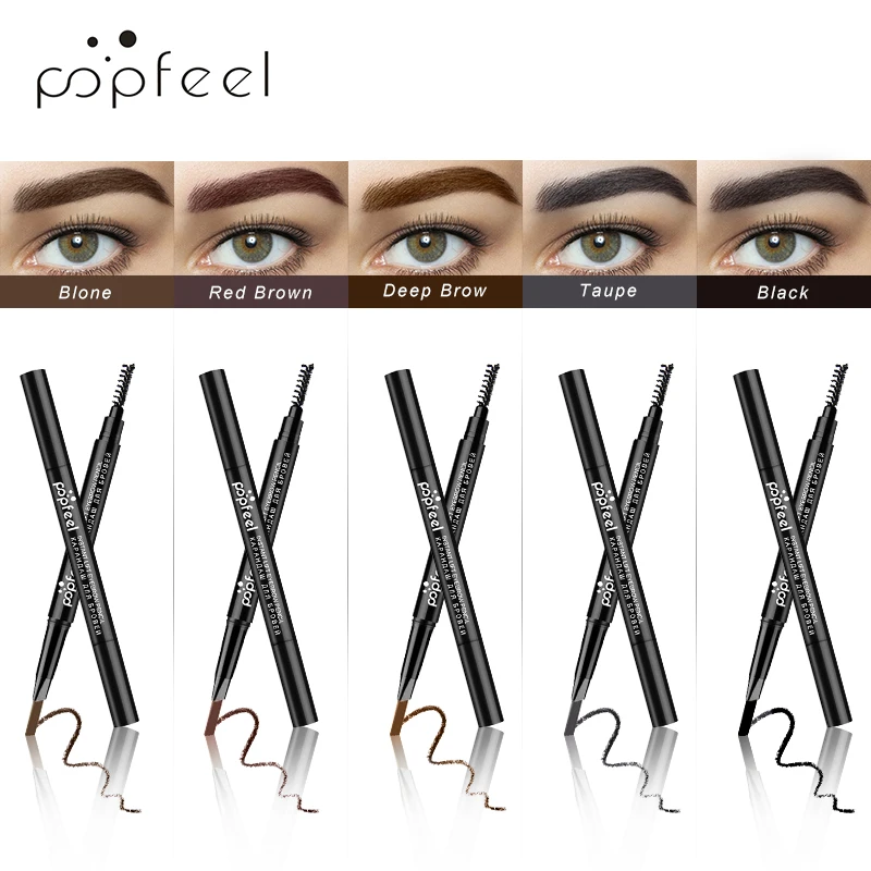 POPFEEL 5 Color Tint Makeup Auto Eyebrow Pencil Natural Eyebrows+ Waterproof Eyebrow Powder Long Lasting Eye Makeup Brow Shades