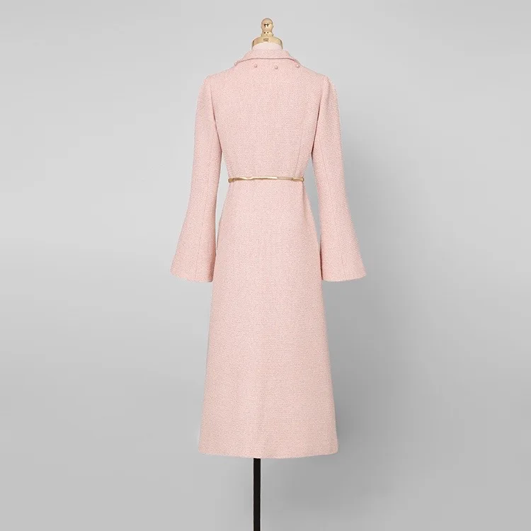 Элегантная женская одежда в европейском и американском ретро стиле Зимнее Пальто приталенное розовое шерстяное пальто C2152