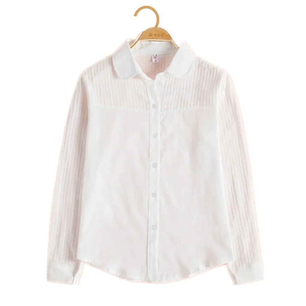 Рубашка блузка женская Blusas Chemisier Femme модная женская деловая рубашка с отворотом полосатая Повседневная белая блузка с длинным рукавом OY40