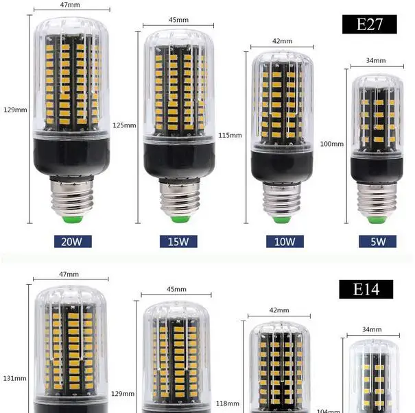 Настоящих ватт без мерцания E27 E14 3 Вт 5 Вт 7 Вт 9 Вт 12 Вт 15 Вт SMD 5736 Светодиодный Светильник Мозоли без stroble B22 лампы 85 В постоянного тока-265 V светильник для дома