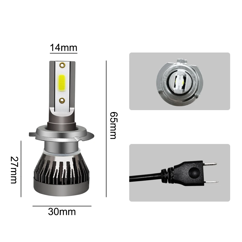 

2pc Mini Car Headlight H4 COB LED HB2 HB3 HB4 H10 H7 H4 H1 Bulbs 6000LM 36W Auto