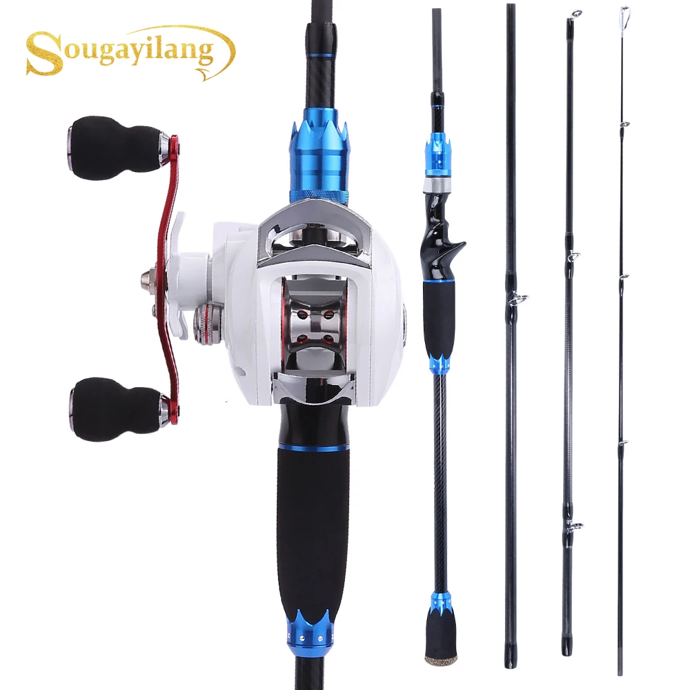 

Sougayilang 2.1M Carbon Fishing Rod and Reel Combo Portable 4 Sections Spinning Lure Rod and Baitcating Reel Fishing Tackle Set