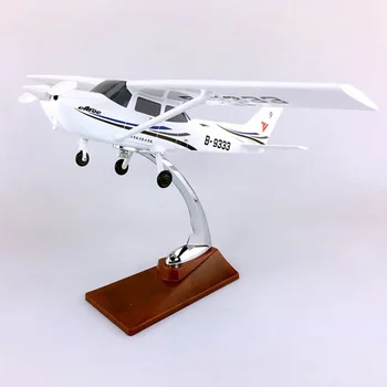 

28CM old fashioned Simulation Aircraft Model 1:60 Scale Classic ESSNA 172 SKYHAWK aircraft W base & wheel alloy diecast planeToy