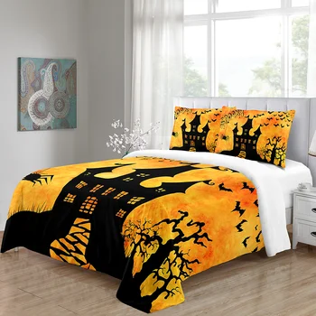 

Home Happy Halloween Comforter Bedding Sets Duvet Cover Luxury Full Size Kawaii Cartoon Kids Digital Printing Quality Custom