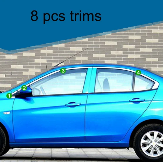 8 pcs trims Нержавеющая сталь окна автомобиля планки для chevrolet Парус 3rd поколения - Название цвета: 8 pcs trims