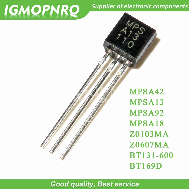 100 шт. MPSA42 MPSA13 MPSA92 MPSA18 Z0103MA Z0607MA BT169D BT131-600 A42 A13 A92 0103MA Z0103 Z0607 0607MA 131-600 транзистор